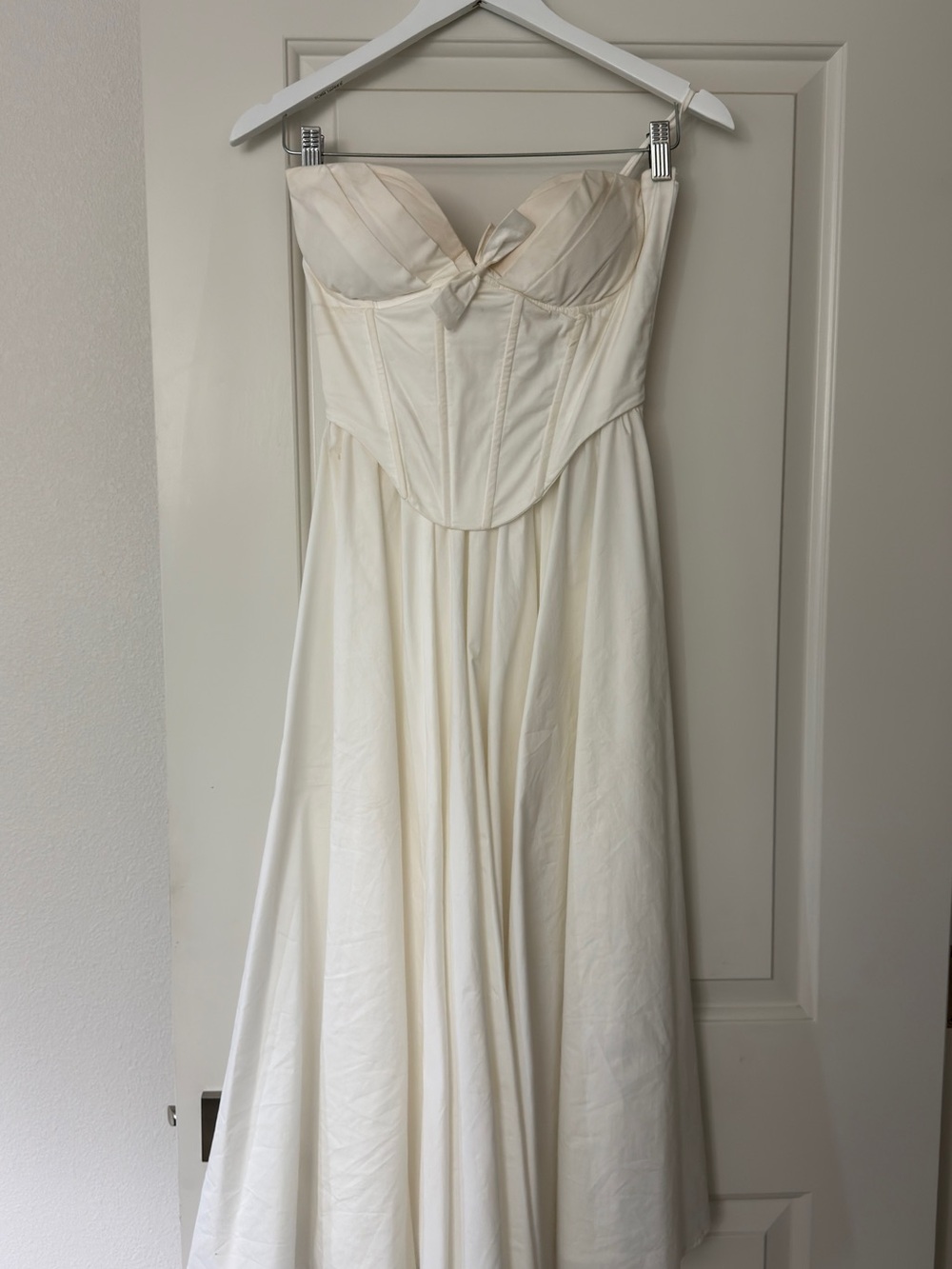 Strapless Cream Corset-Bodice Maxi Dress
